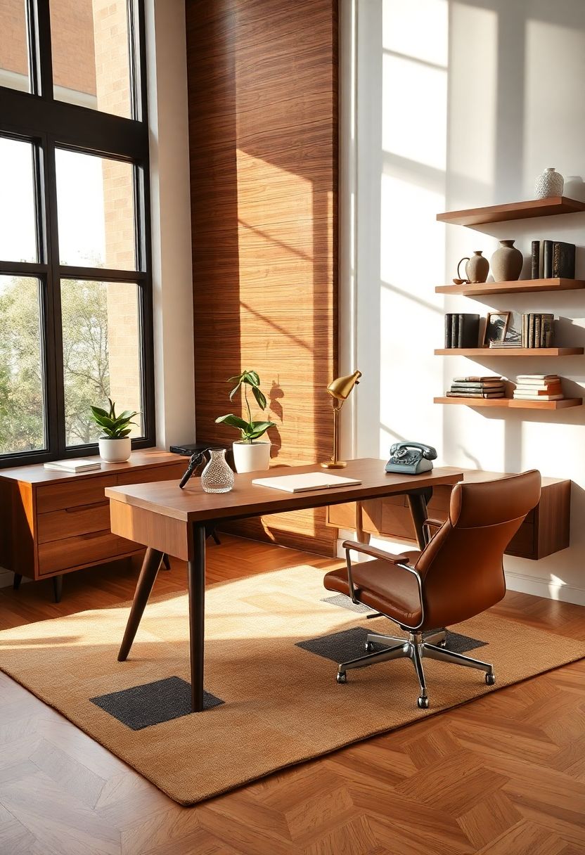 mid-century modern home office workspace organization