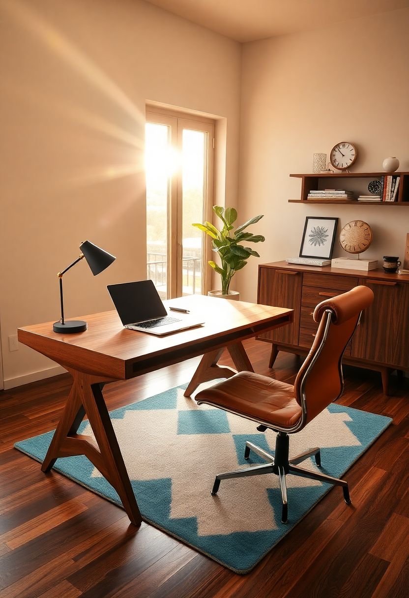 Home office mid-century modern ergonomic desk setup