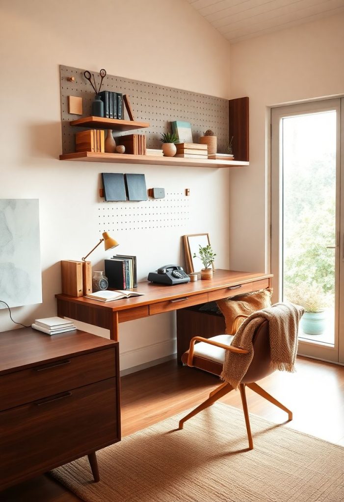 mid-century modern home office organizational tips